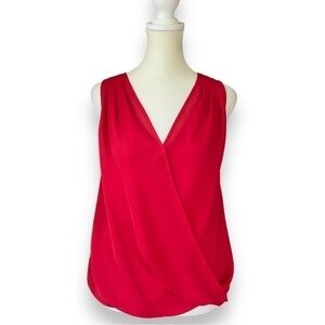 H&m Red Surplice Neck Sleeveless Chiffon Blouse | Size 2